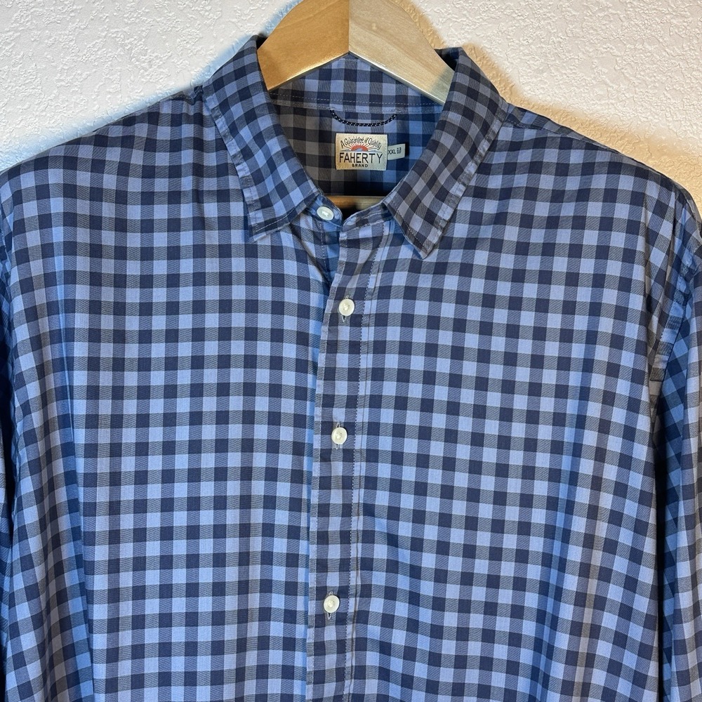 Faherty The Movement Shirt Blue Gingham Supima Cotton NWOT XXL